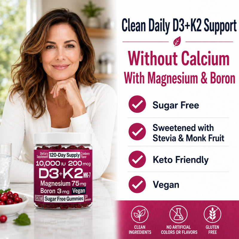 SHIZAM Vitamin D3 10000 IU + K2 MK-7 Gummies with Magnesium & Boron | 120 Day Supply | Vegan, Sugar-Free Formula
