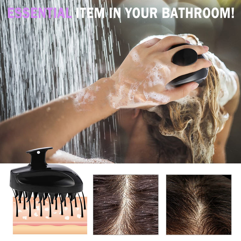 Scalp Massager Shampoo Brush, Hair Scalp Scrubber Shower Hair Brush Head Massager for Stress Relax Hair Growth, Dandruff Brush Scalp Exfoliator for Women Men Kids Pets, Black