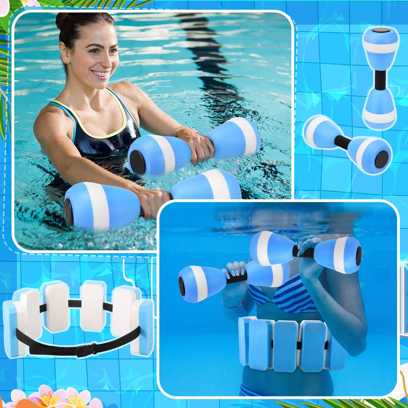 Seenelling 4Pcs Aquatic Exercise Water Weights Equipment, Including 1 Swimming Belt, 2 Pcs Foam Water Dumbbells 1 Pair Swimming Gloves Pool Exercise Equipment for Adults for Training Workouts - BeesActive Australia