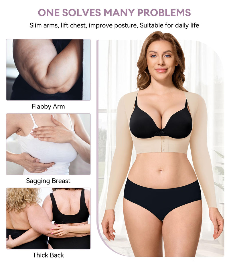YERKOAD Arm Shapers for Women Flabby Arms Post Surgery Compression Sleeves Arm Faja Front Closure Shapewear Tops Medium Beige