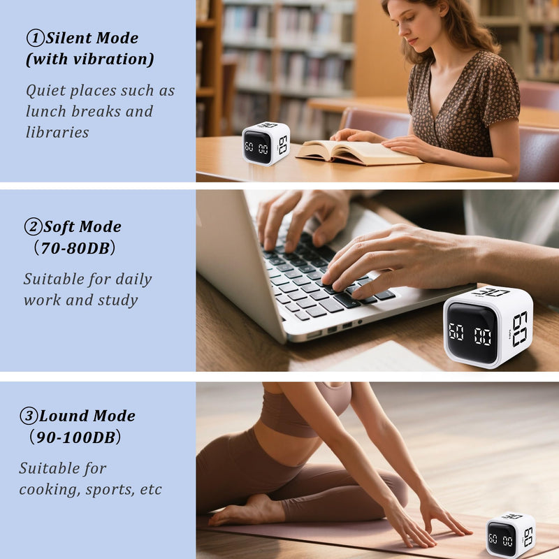 2Pcs Rotating Pomodoro Timer 5,10,30, 60 Minutes Preset,Desk Productivity Flip Timer, Visual Cube Countdown Stopwatch,Custom Modes/Vibration/High/Low Volume,ADHD Timers, for Study, Work, Kitchen White-2pcs - BeesActive Australia