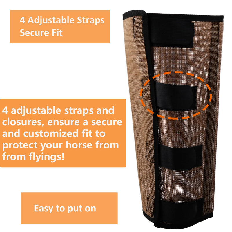 Horse Fly Boots, Superior Ventilate Mesh with Strong Fasteners Equine Fly Boots, Long-Lasting for Daliy Wear, Flexible to Fit Most Horse Legs, SET of 4 Fly Leggings for Horses Gold Large - BeesActive Australia