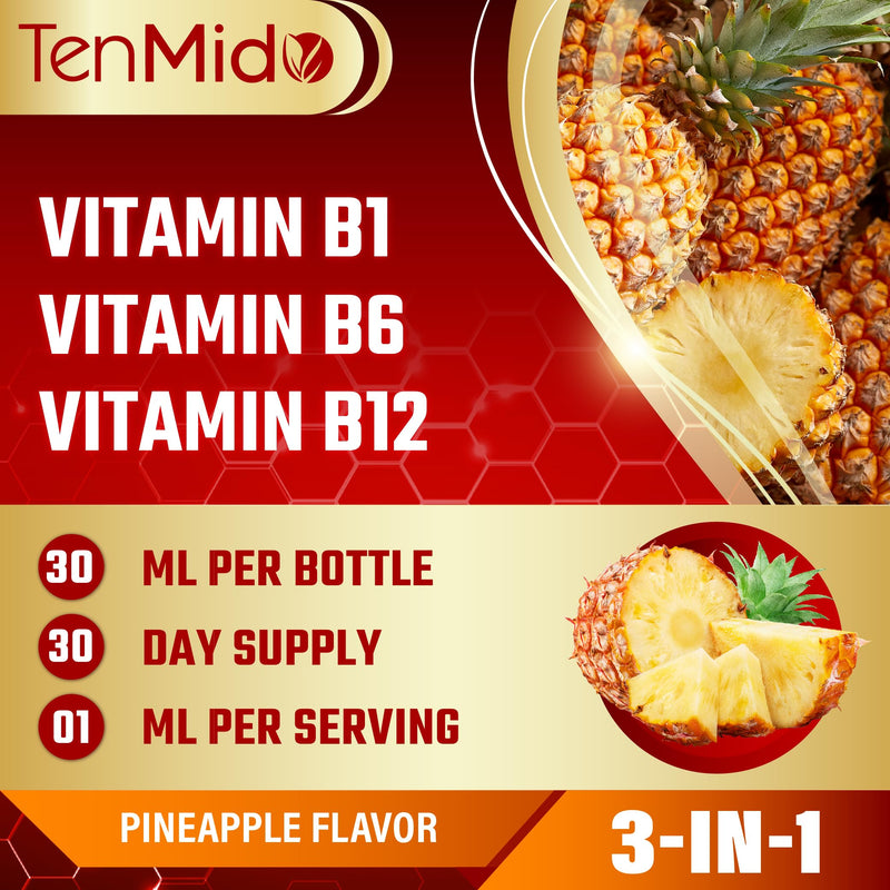 3-in-1 Vitamin B Complex Liquid Drops for Women & Men - with B1 Thiamine, B6 Pyridoxine, B12 Methylcobalamin - Alcohol-Free, Non-GMO - 30ml 1 Fl Oz