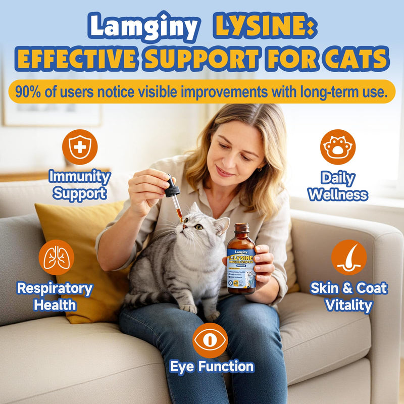 L-Lysine for Cats - Lysine Drops for Cats - Immune Support Supplement with L-Taurine, Vitamins - Feline Respiratory Health, Sneezing, Runny Nose,Eye Function - Roast Chicken Flavor, 2 fl oz