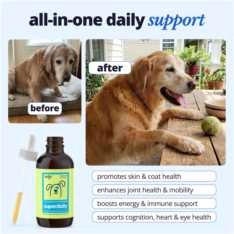 Taily Multivitamin with Liquid Collagen for Dogs and Cats – 12-in-1 Super Daily Formula for Joint, Gut, Allergy, Immune, Skin, Coat, and Urinary Tract Support - Liquid Collagen, Glucosamine for Dogs 1