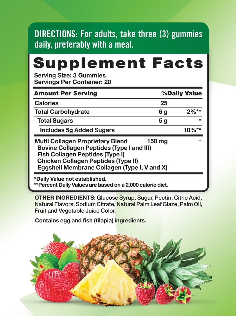 Nature's Truth Multi Collagen Gummies | Type I, II, III, V, X | 60 Count | Non-GMO & Gluten Free Complex Supplement | Mixed Fruit Flavor 60 Count (Pack of 1)