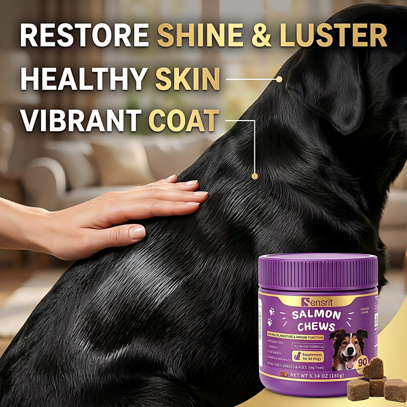 Salmon Oil Chews for Dogs - Omega 3 & 6 Skin and Coat Support with Astaxanthin, Vitamin C & E - 90 Soft Chews - Relief for Itchy Skin, Seasonal Allergies & Shedding - for All Breeds & Ages