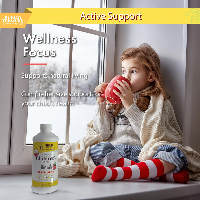 Buried Treasure Children’s ACF Dose Liquid Immune Support for Kids – Elderberry, Echinacea & Botanicals – Raspberry Flavor, 16 oz with Dose Cup