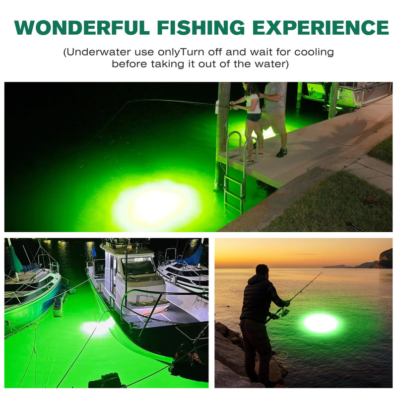F1 12V LED Underwater Fishing Light, 100W 10000LM Green Fishing Lights for Boat Docks Kayaks at Night, Submersible Fish Attracting Light for Crappie Snook Squid Bait Catfish (16.4ft Cord) 16.4FT F1 - BeesActive Australia