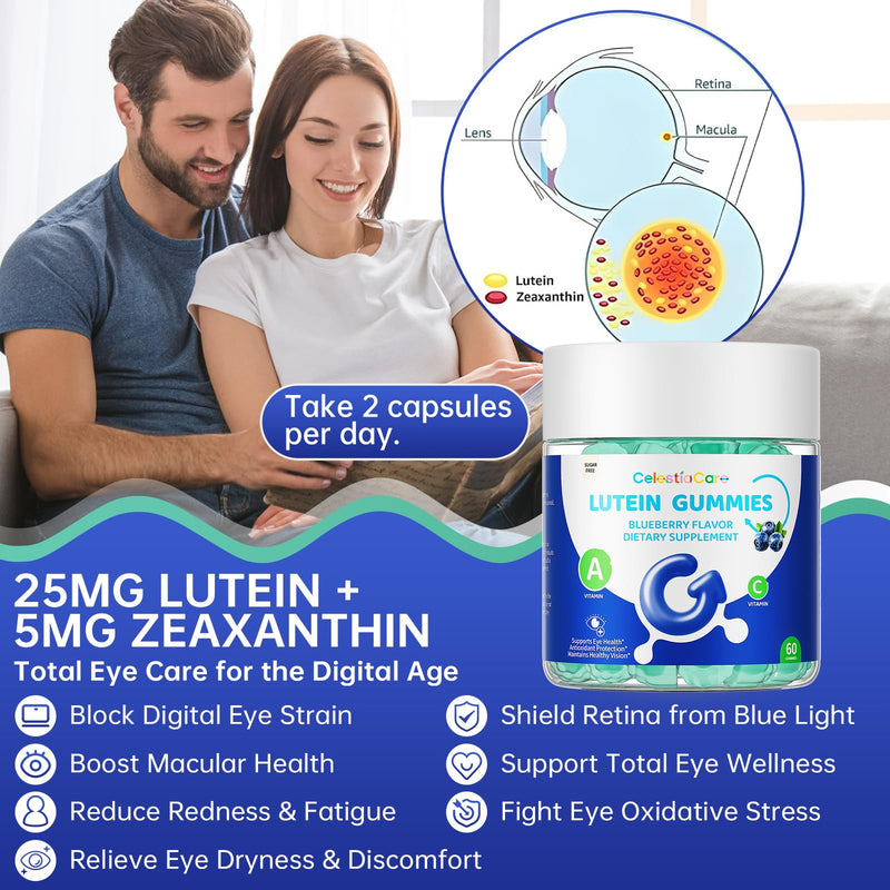 Lutein and zeaxanthin Eye Vitamins Gummies, Bilberry, Astaxanthin, Eye Vitamins for Kids and Adult Vision&Blue Light Support, Overall Eye&Macular Health-60 Count 2