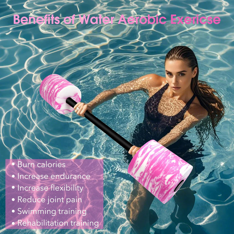 29.3’’ Swimming Barbell with Water Exercise Discs Swim Dumbbell High Density EVA Foam Aquatic Exercise Equipment Swimming Aid for Adults Pink
