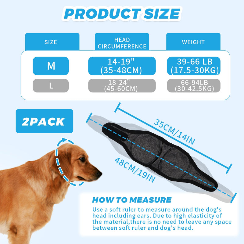 2 Pack Ear Covers for Dogs Adjustable Ear Muffs Noise Protection No Shake Head Wraps Pet Animal Hearing Protections for Grooming Swimming Force Drying (Grey, M) Grey, M