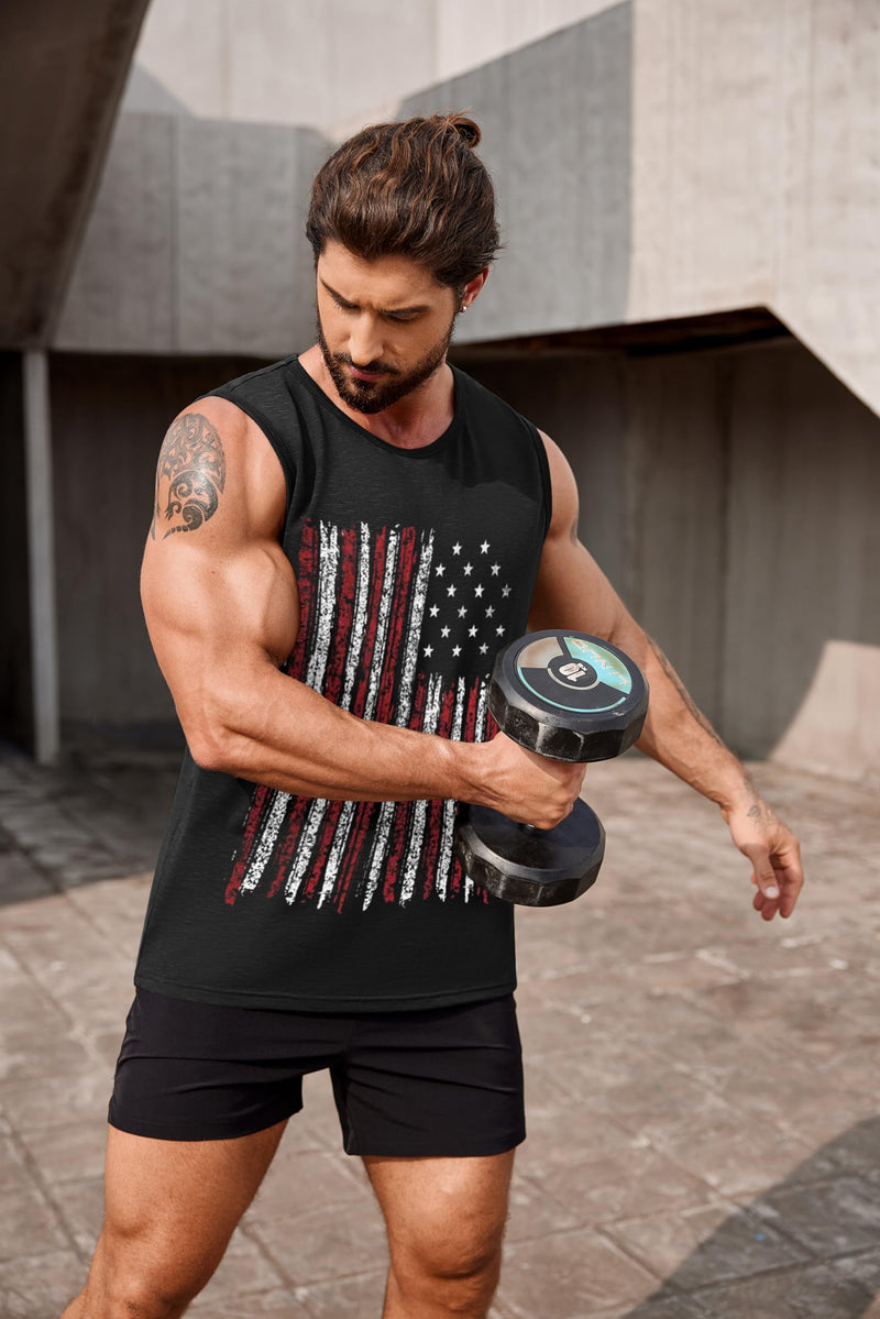 COOFANDY Men's Workout Tank Top 2 Pack Casual Soft Sleeveless Gym Muscle Shirts Bodybuilding Tee Usa Flag 2 Large - BeesActive Australia
