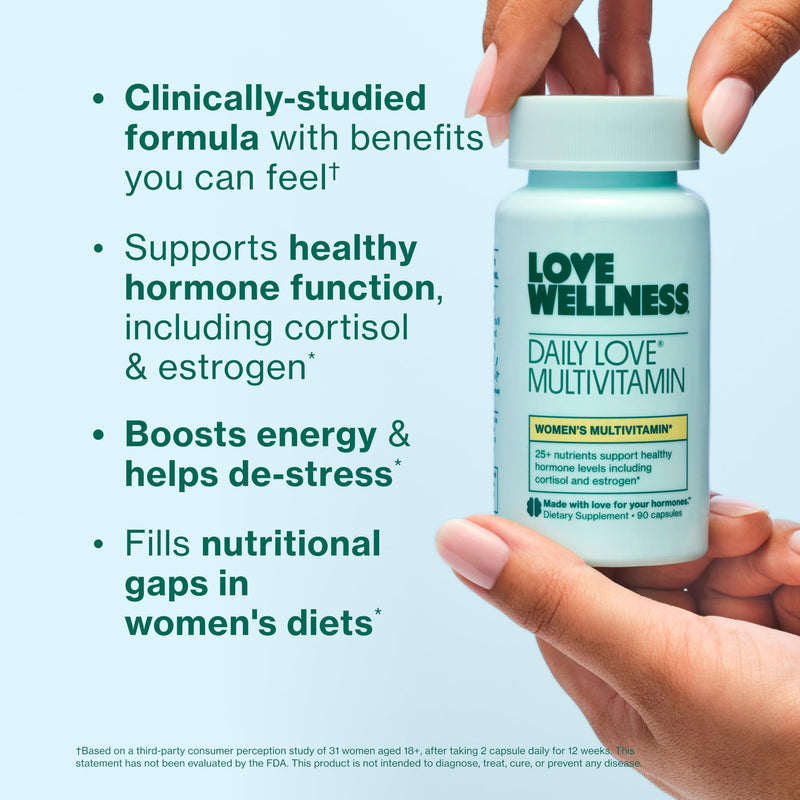 Love Wellness | Daily Love Multivitamin for Women | 45-Day Supply Capsules | Women's multivitamin, Contains Vitamin C, D, Iron, Calcium, Zinc, Biotin, Magnesium, 90 capsules, Easy to take