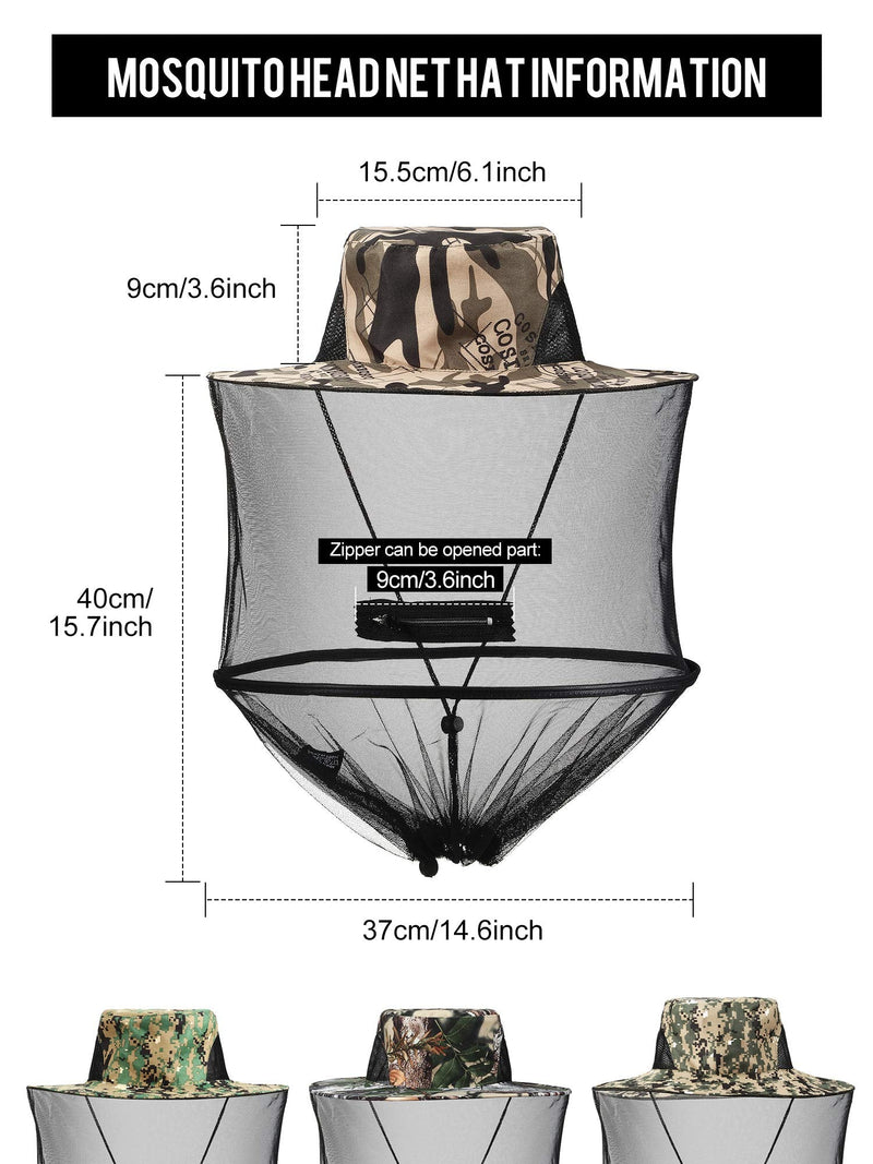 4 Pieces Mosquito Head Mesh Mosquito Cap Net Hat Face Cover with Zipper Foldable Fly Protection Netting Hat for Outdoor Fishing Hiking Gardening