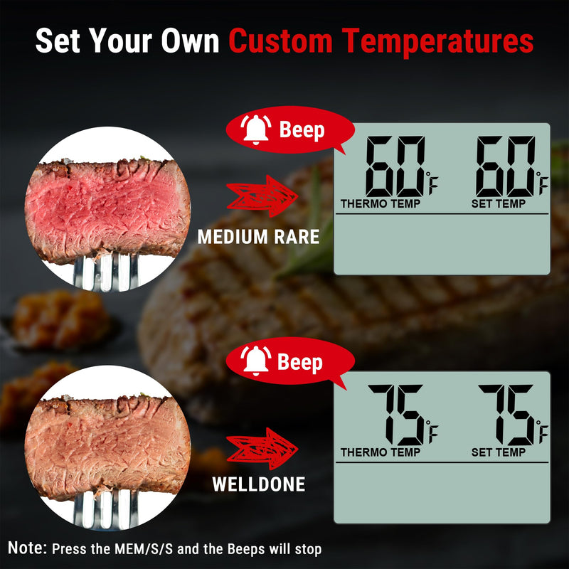 TempPro TP16 Large LCD Digital Cooking Food Meat Thermometer for Smoker Oven Kitchen BBQ Grill Thermometer Clock Timer with Stainless Steel Temperature Probe(Previously ThermoPro) Light Silver - BeesActive Australia