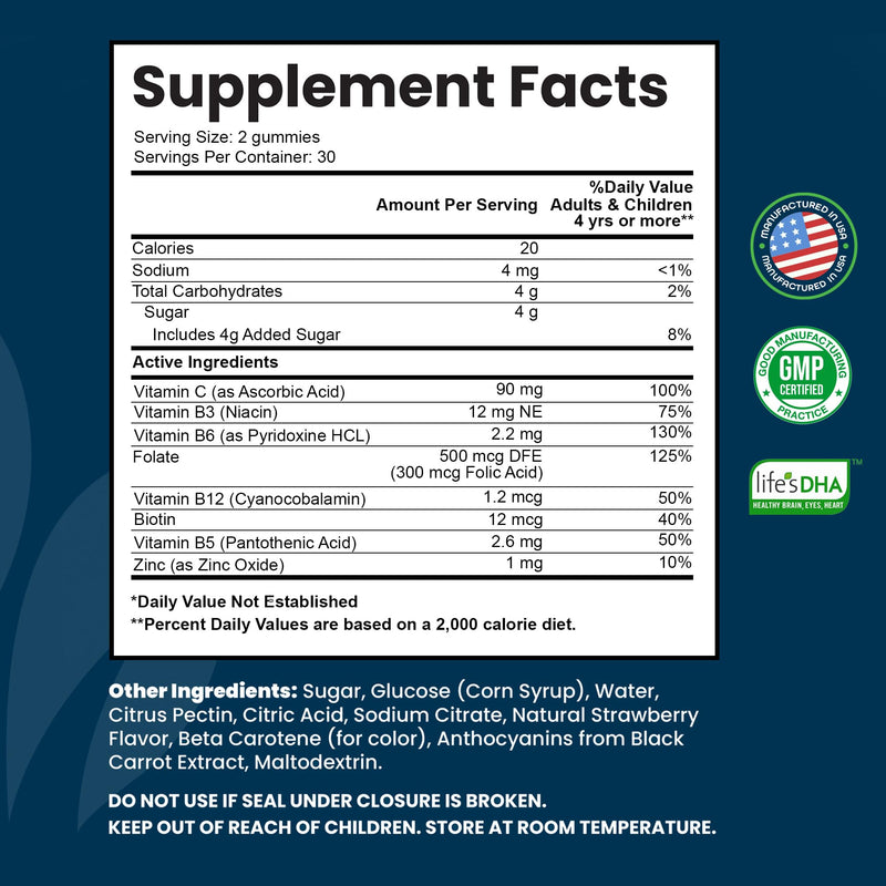 Vitamin B Complex Gummies for Women, Natural Strawberry Flavor - 60 Count | B Complex Vitamins For Women - Helps Support Daily Energy & Brain Function* - 30 Servings, Easy To Take Every Morning 60 Count (Pack of 1)