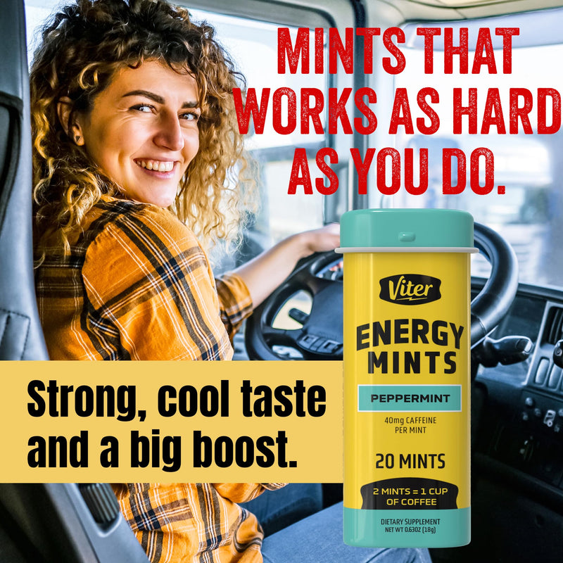 Viter Energy 40mg Caffeine Mints - Sugar Free, B Vitamins, Vegan, Boosts Fast Energized Alert Focus, Caffeinated Nootropic Supplement Pills (Peppermint Flavor, 20pcs, 6 Pack, 120pcs Total) Peppermint 20 Count (Pack of 6)