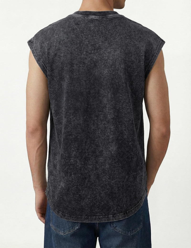 JMIERR Men's 100% Cotton Washed Sleeveless T-Shirt Crew Neck Muscle Tank Top for Summer Casual Gym Workout Medium Black - BeesActive Australia