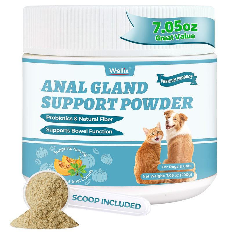 Wellix 7.05 oz Cat & Dog Anal Gland Treatment Powder with Psyllium Husk, Natural Pumpkin Cranberry Formula Dog Analgland Treatment, for Cat & Dog Gas Relief, Digestive Support - Chicken Flavor