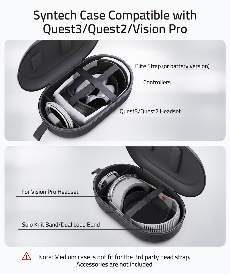 Syntech Hard Carrying Case Compatible with Meta Quest 3/Oculus Quest 2/Vision Pro, Accessories VR Headset with Elite Strap, Touch Controllers and Other Accessories, Ultra-Sleek Design for Travel,Black Black M - BeesActive Australia