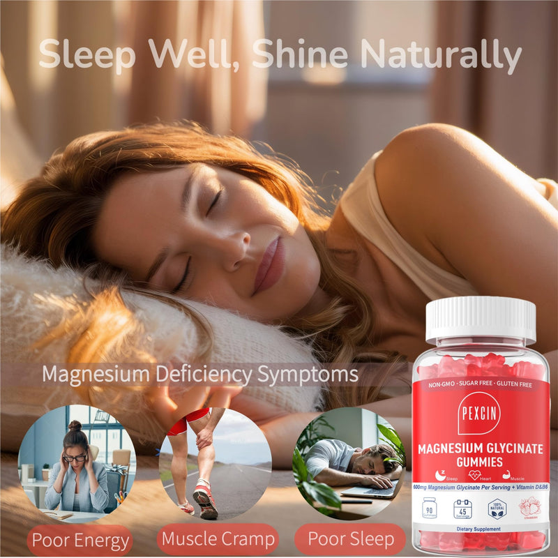 Magnesium Glycinate Gummies for Adults & Kids, 1000mg High Absorption Magnesium Complex Supplement, Sugar Free with Potassium,Vitamins for Calm, Sleep Supprt, Stress Relief, 90 Counts Strawberry 90 Count (Pack of 1)