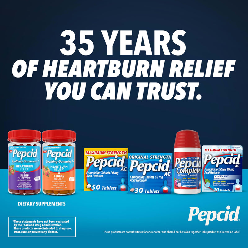 Pepcid Complete Acid Reducer + Antacid Chewables, 10mg Famotidine, 800mg Calcium Carbonate & 165mg Magnesium Hydroxide per Heartburn Medicine Tablet, Antacid Chews, Berry Flavored, 70 ct 70 Count - BeesActive Australia