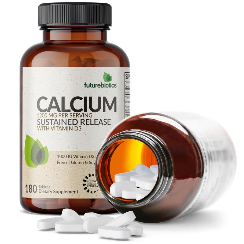 Futurebiotics Calcium 1200 mg + D3 1000 IU Sustained Release, 180 Tablets | 80 mg Magnesium, Bone & Joint Health Support, Vegetarian, Non-GMO, Gluten-Free & Soy-Free 180 Count (Pack of 1)