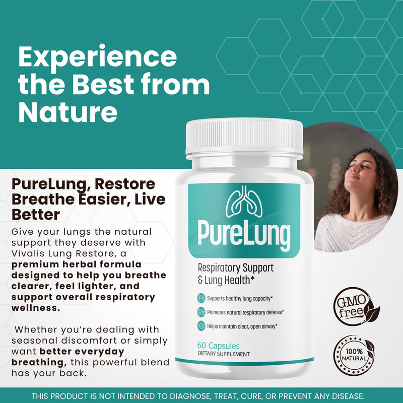 (2 Pack) PureLung Capsules - Official Pure Lung Supplement, Premium Formula, Natural Vitamins for Health & Wellness - 120 Capsules for 2 Months