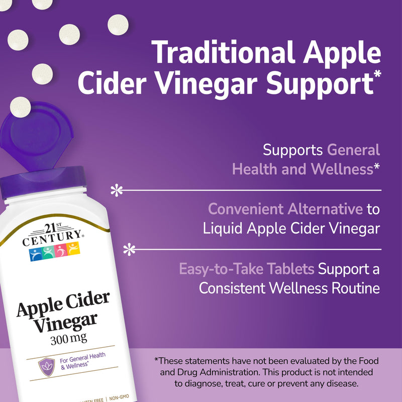 21st Century Apple Cider Vinegar 300mg Tablets, Metabolism, 250 Count | Apple Cider Vinegar 300 mg Tablets to Help Support Metabolism & Digestion, Gluten Free Daily Supplement, 250 Count