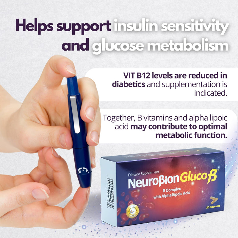 Neurobion Gluco B con Acido Alfa Lipoico Dietary Supplement B Complex with Alpha Lipoic Acid, Complejo B 30 Capsule
