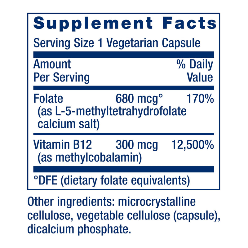 Life Extension BioActive Folate & Vitamin B12,Promotes Heart,Brain & GI Tract Health,Non-GMO,Gluten-Free,Vegetarian,90 Capsules,(Pack of 2) 90 Count (Pack of 2)