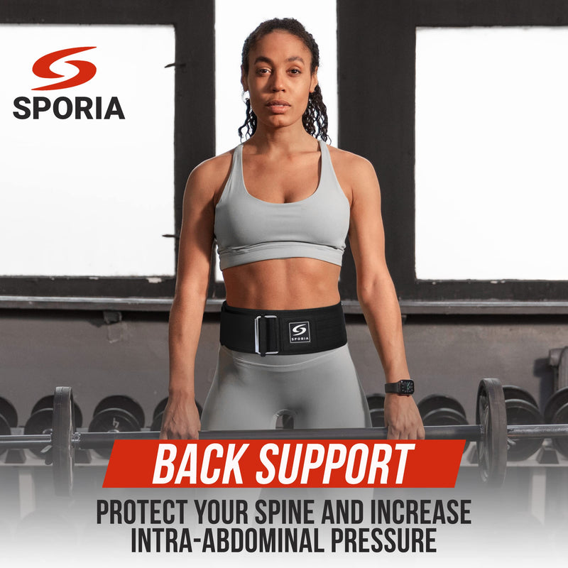 SPORIA Self-Locking Weight Lifting Belt | 4 inch Back Support | Includes Lifting Straps Medium Black - BeesActive Australia