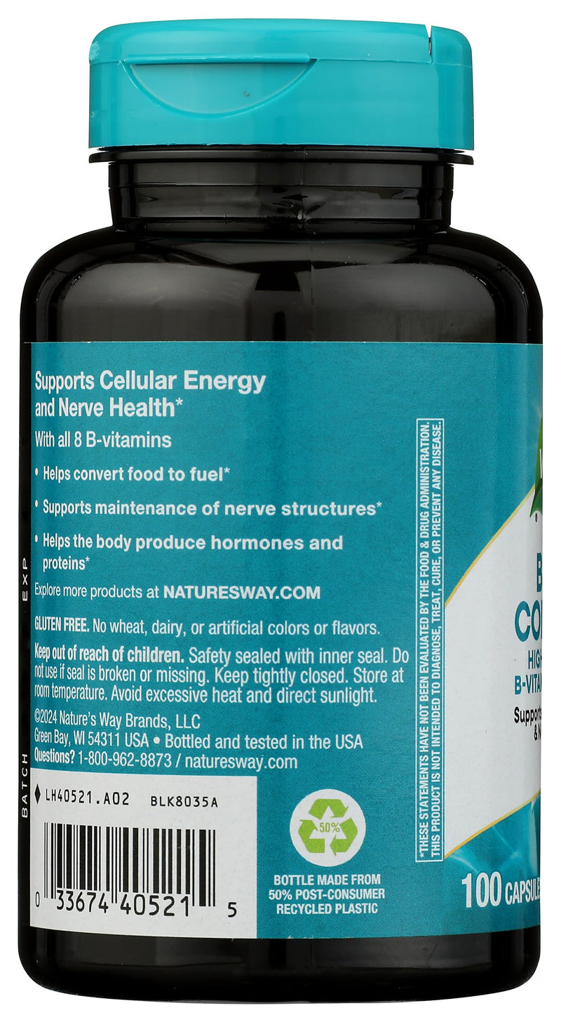 Nature's Way Vitamin B-100 Complex | Vitamin B Complex for Cellular Energy and Nerve Health Support*, Vitamin B Complex per Serving, High-Potency Formula