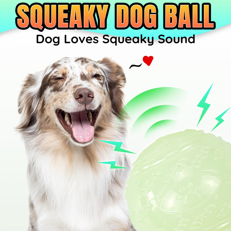 4-Pack 3.5” Glow Squeaky Dog Balls,Bouncy Glow in The Dark Dog Ball with Squeaker, Durable Dog Rubber Ball Toys Glowing Fetch Balls for Medium Large Dogs Nighttime Playing Indoors & Outdoors - BeesActive Australia