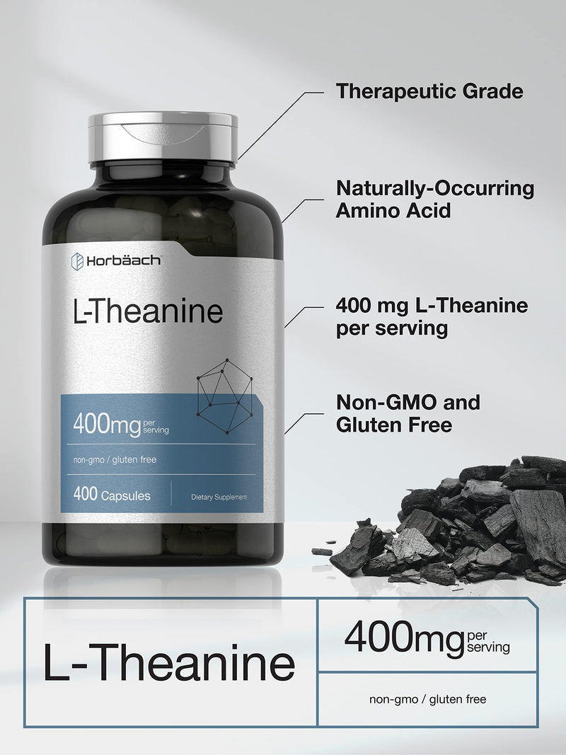 Horbäach L-Theanine 400mg | 400 Capsules | High Potency Supplement | Non-GMO & Gluten Free 400 Count (Pack of 1)