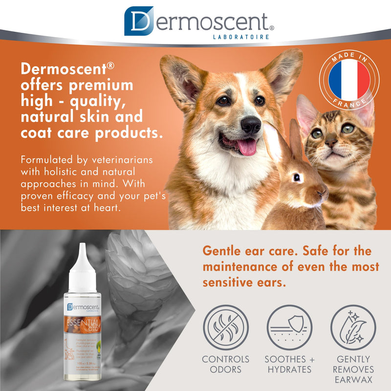 Dermoscent Essential OTO Ear Cleaner for Dogs, Cats, and Rabbits | 100% Natural Formula with Hemp Seed Oil, Gentle Earwax Removal, Odour Control, Ideal for Sensitive Ears