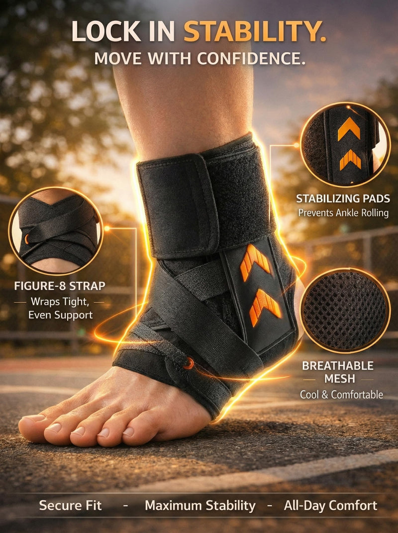 3D Wrap Stability Ankle Brace for Men and Women, Quick-Adjust Figure 8 Ankle Support Brace, Lightweight In-Shoe Lace Up Ankle Stabilizer with Side Pads for Basketball, Volleyball, Sports (L) Large - BeesActive Australia
