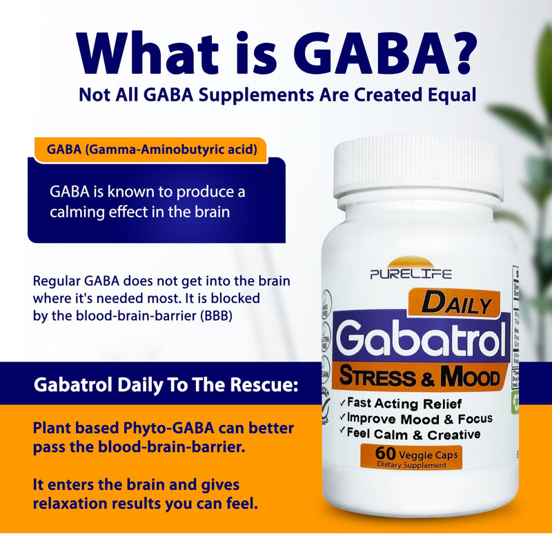 Gabatrol Daily – Plant Based GABA Supplement. Vegetarian and Vegan Friendly (60 Veggie Caps) 60 Count (Pack of 1)