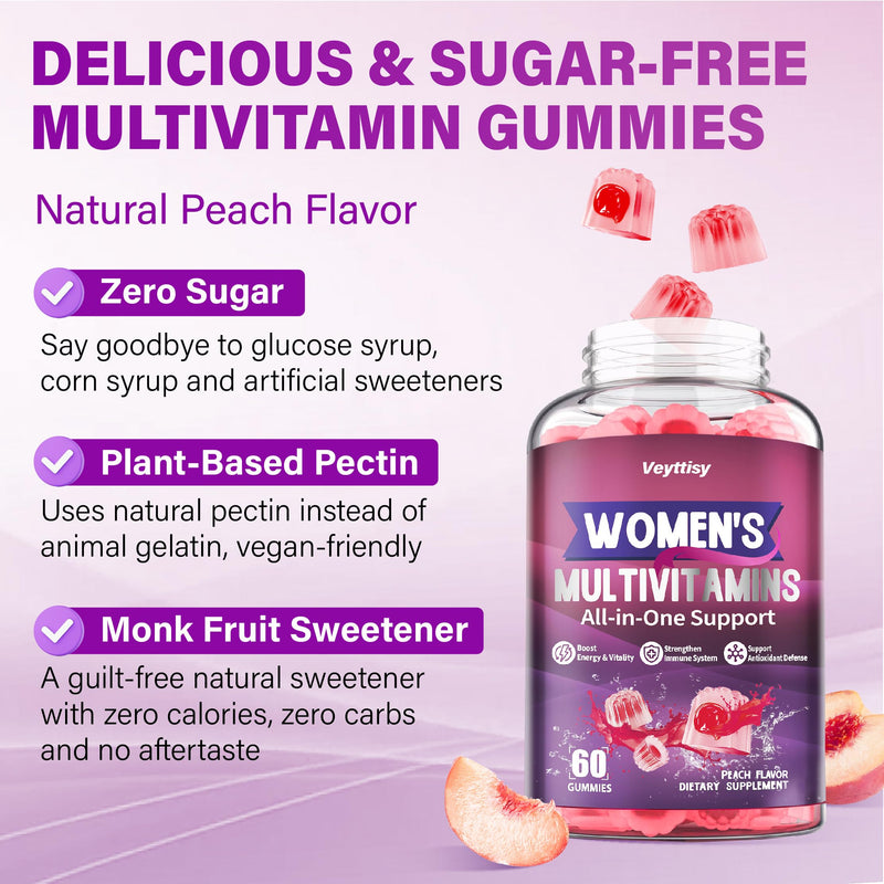 Methylated Multivitamin Gummy for Women | Multi Vitamin Gummies with A C D E, Methylated Folate, Biotin, B Complex, Iron, CoQ10, Inositol - Sugar Free 120 Count Peach 60 Count (Pack of 2)