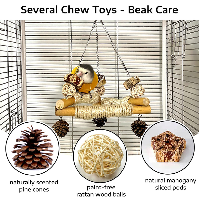 Bird Swing for Cage with Chew Toys & 2Pcs Bird Perch for Cage, 3 Sisal-Wrapped Perches with Embedded Quartz Claw Care for Cockatiel Lovebirds Conures Quaker - BeesActive Australia