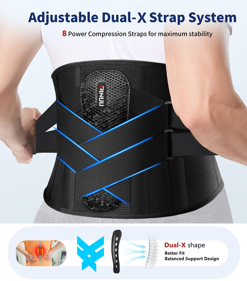 Dual X-Back Brace for Lower Back Pain Women Men, 8X Powerful Lumbar Support Belt with Bionic Support System, Breathable Mesh Design, Adjustable Back Support Belt with 3D Lumbar Pad for Sciatica, Heavy Lifting, Work(Black, L) Large(Waist:37-42.9 Inch) - BeesActive Australia