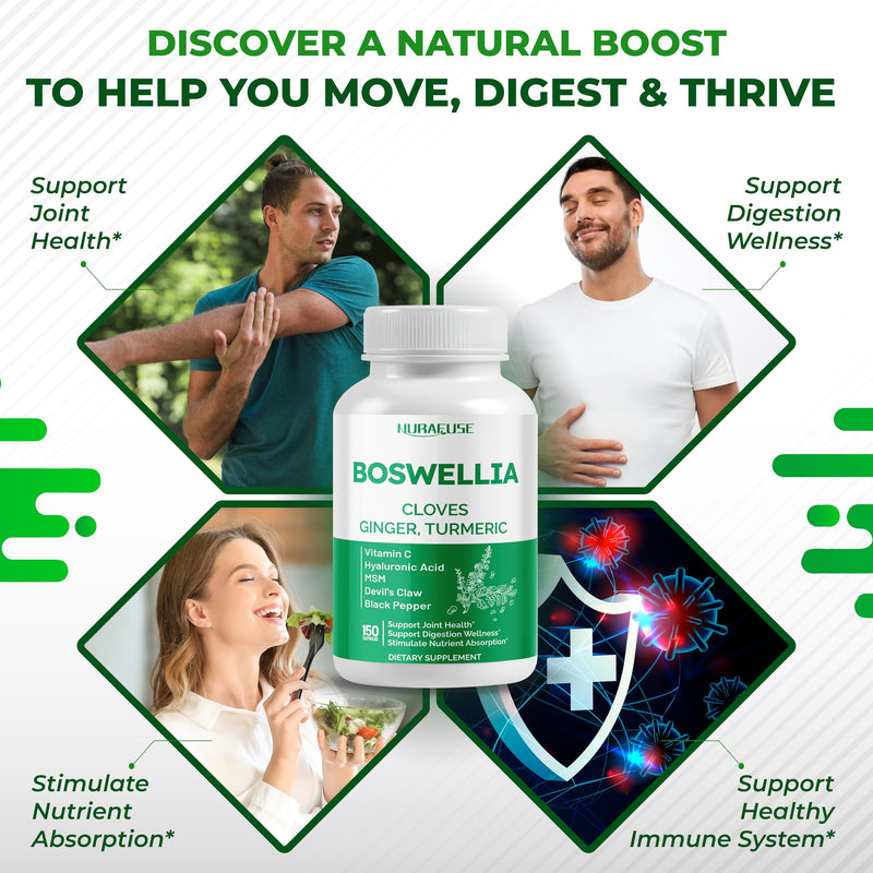 Boswellia with Cloves, Ginger, Turmeric, Vitamin C, Hyaluronic Acid, MSM, Devil's Claw ‚Äì Supports Joint Health, Digestive Wellness* & Nutrient Absorption* ‚Äì Made in The USA 150 count (pack of 1)