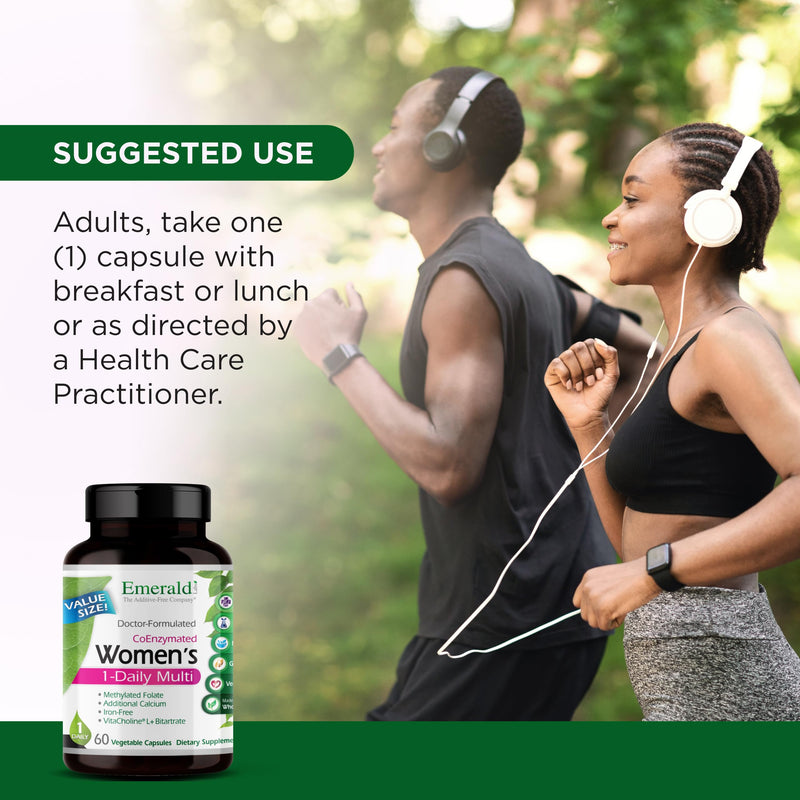 EMERALD LABS Women's 1-Daily Multi, 60 Capsules | For Heart, Bone & Brain Health, Iron-Free Multivitamin with Whole Food Probiotic Blend, Vegetarian, Non-GMO & Gluten-Free 60 Count (Pack of 1)