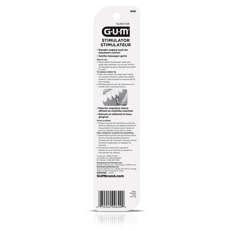 GUM Stimulator Permanent Handle - 1 Rubber Tip Included - Long Handled Massager Remove Plaque & Promote Health, 1ct (6pk) 6 Count (Pack of 1)