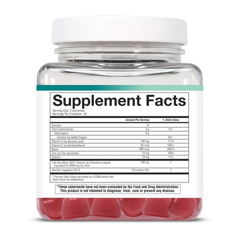 Youtheory Zero Sugar Irish Sea Moss Gummy, Berry, 90 Count, 45-Day Supply | Irish Sea Moss with Biotin and Vitamins C and D, Supports Hair, Skin, Nails, and Immune Health*, Delicious Sugar-Free Gummy 90 Count (Pack of 1)