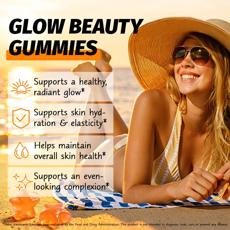 Tanning Gummies for Women, Tanning Gummies with Vitamin C & E, Astaxanthin, Beta Carotene & Lycopene Blend, Tanning Supplement Supports Healthy-Looking Skin, Sugar-Free, 60 Count