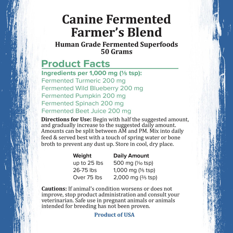Canine Fermented Farm Supplement by Holistic Bin - Multivitamin Powder with Digestive Enzymes, Fermented Spinach, Pumpkin, Blueberry, Beets, & Turmeric - Dog Vitamins for Overall Health - 50g Powder Fermented Blend - PawsPlanet Australia