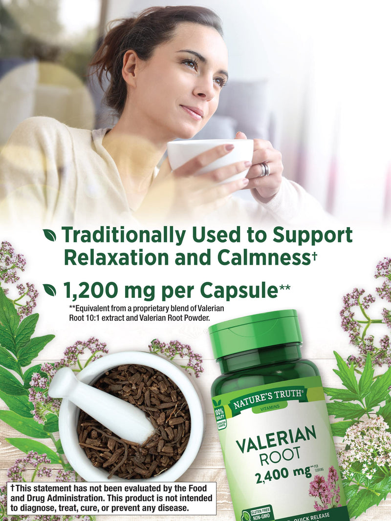 Nature's Truth Valerian Root Capsules | 2400mg | 90 Count | Non-GMO & Gluten Free Supplement 90 Count (Pack of 1) - BeesActive Australia