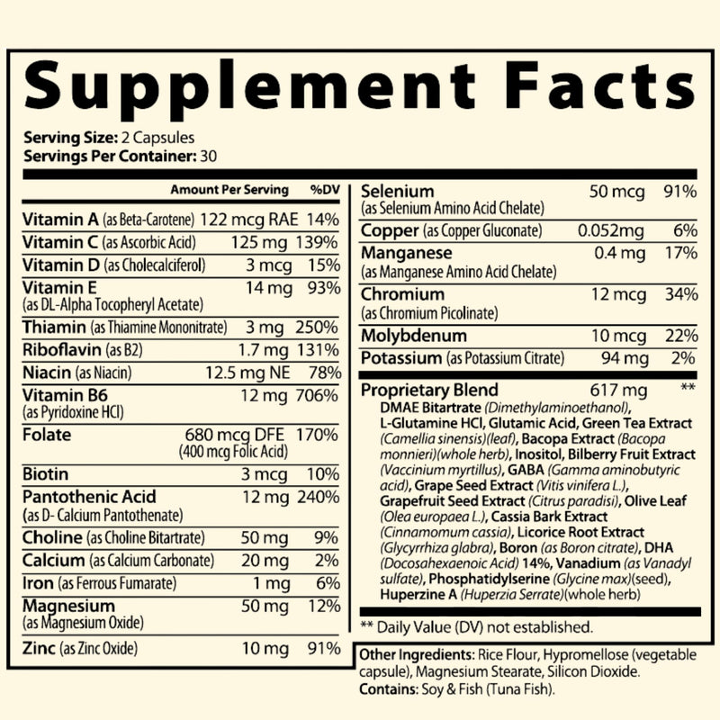 Sun Vitals Core Mind – Nootropic Brain Supplement for Focus, Memory & Mental Clarity | DMAE, Bacopa Monnieri, Phosphatidylserine & Huperzine A | Non-Stimulant, Caffeine-Free | 60 Capsules